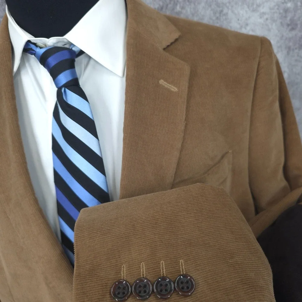 Stafford Corduroy Blazer Jacket Mens 44R Brown Sports‎ Coat 2 Buttons Vented